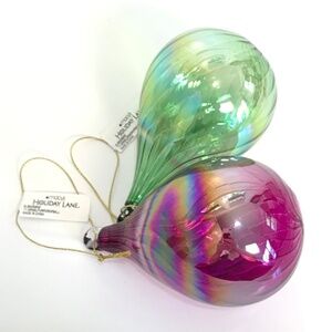Iridescent Glass Ornaments Teardrop Purple Pink and Green Christmas Ornaments